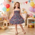 thumbnail image 4 of WRKEKC Girls Floral Dress Sleeveless Red Daisy Print Spaghetti Strap Smocked Waist Beach Vacation Dress for 1-7 Years, 4 of 9