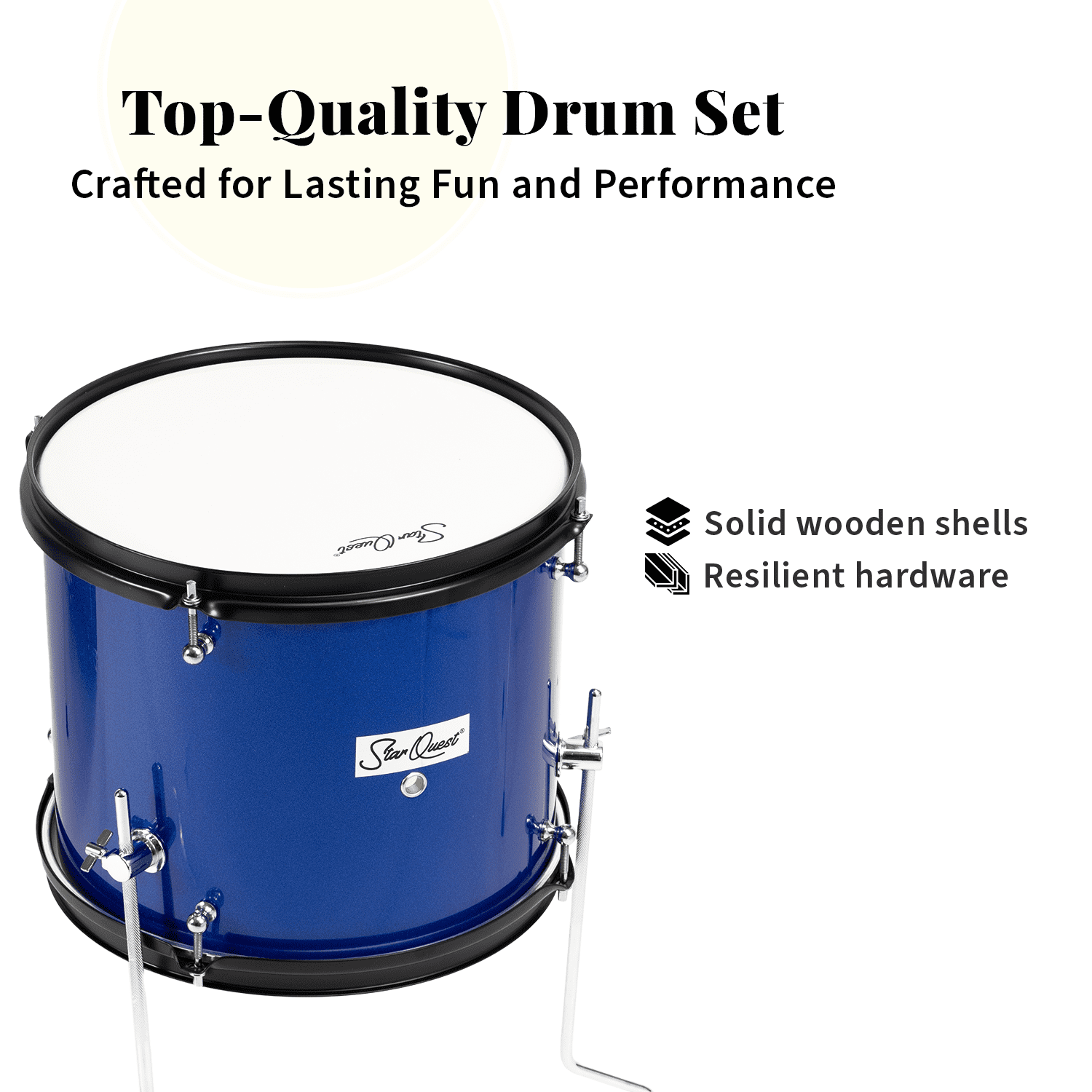 StarQuest SQ-DS-JR5-MBL Junior 5-Piece Drum Set – Premium Metallic Blue Finish with Bass, Snare, Tom and Crash Cymbal – Perfect for Junior Drummers and Beginners