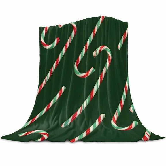 Christmas Candy Flannel Blanket for Bed,Travel and Camping, Stripe Candy Cane Winter Green Super Soft Cozy Blanket for All Seasons 30"x40"
