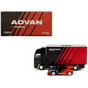 Toyota "Pandem" Yaris Red & Black "Advan" Livery w/Plastic Transporter Packaging "Advan" 1/64 Diecast Model Car by Tarmac Works