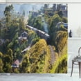 thumbnail image 1 of Train Track Shower Curtain, Country Landscape Photo with Rural Homes and Railway in Sri Lanka Village, Fabric Bathroom Set with Hooks, 69W X 84L Inches Extra Long, Multicolor, by Ambesonne, 1 of 3
