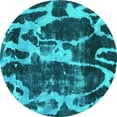 thumbnail image 1 of Ahgly Company Machine Washable Indoor Round Abstract Turquoise Blue Modern Area Rugs, 5' Round, 1 of 4