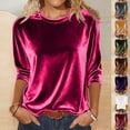 thumbnail image 4 of Diufon Velvet Tops for Women Dressy Casual Crewneck 3/4 Sleeve Velour Shirt Fall Winter Fashion Party Blouses, 4 of 8