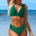 thumbnail image 6 of 2 Piece Bikini Sets for Women Scalloped Trim V Neck Crop Top High Waisted Bathing Suits Laser Cut Edges Flattering Beach Swimwear, 6 of 9