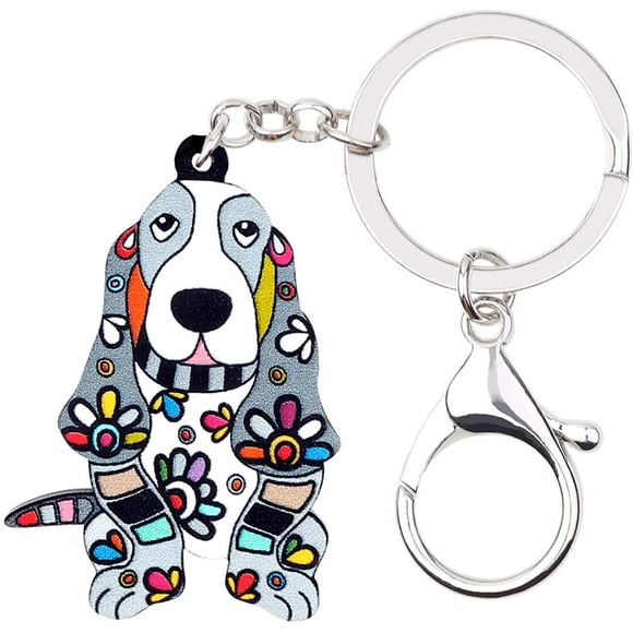 WEVENI Acrylique Basset Floral Chien Porte-Clés Bijoux pour Femmes Girl Bag Voiture Porte-Monnaie Charmes