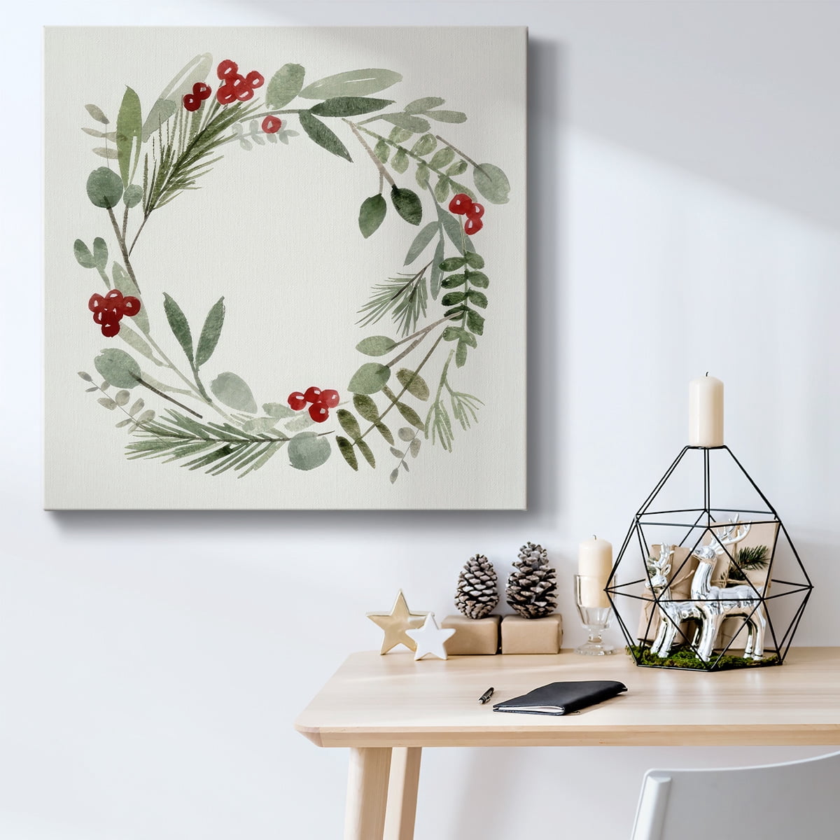 Holly Wreath I- Gallery Wrapped Canvas