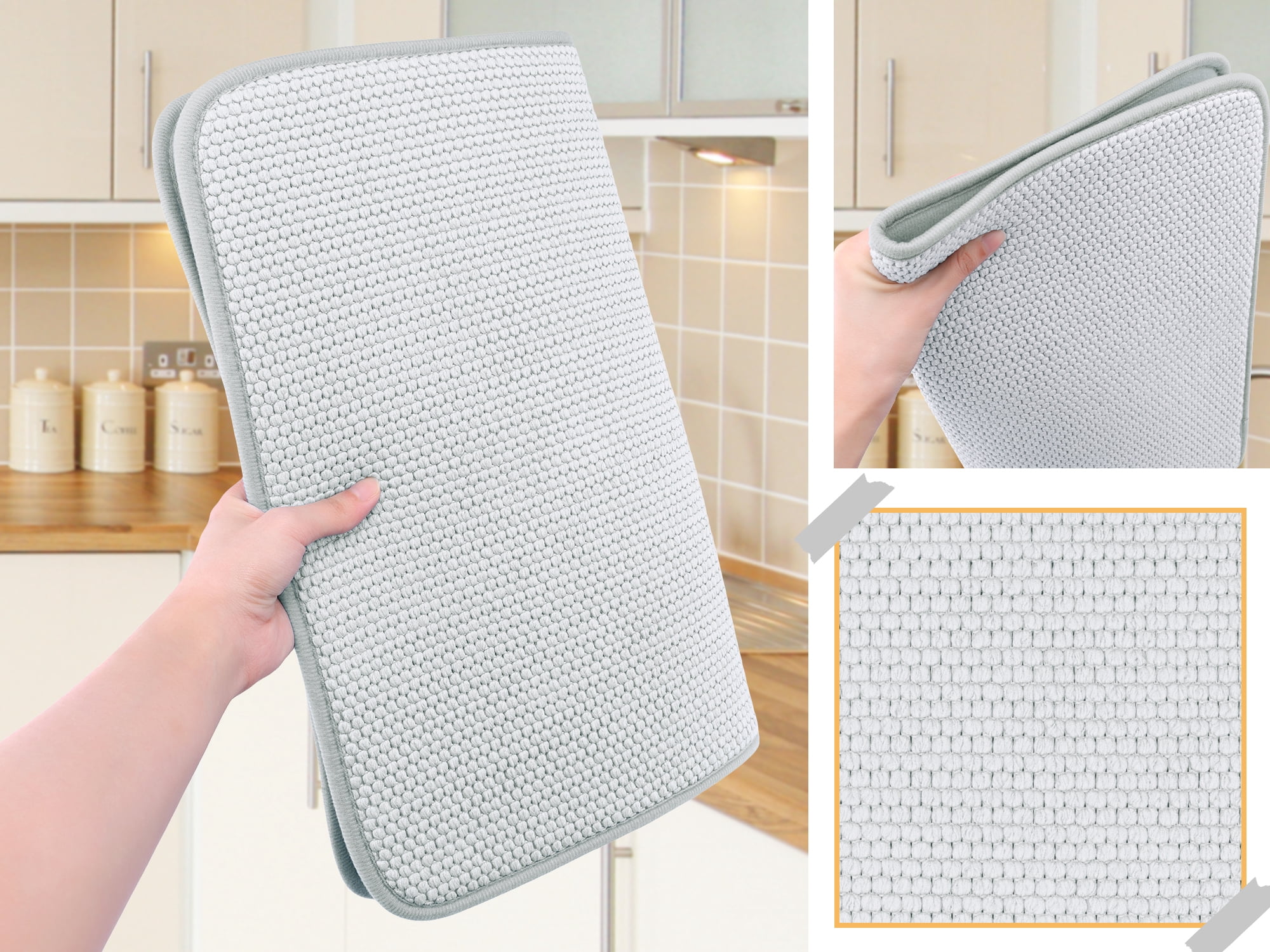 Unique Bargains Absorbent Microfiber Kitchen Drying Mat for Dishes Gray 19.7*15.0 in