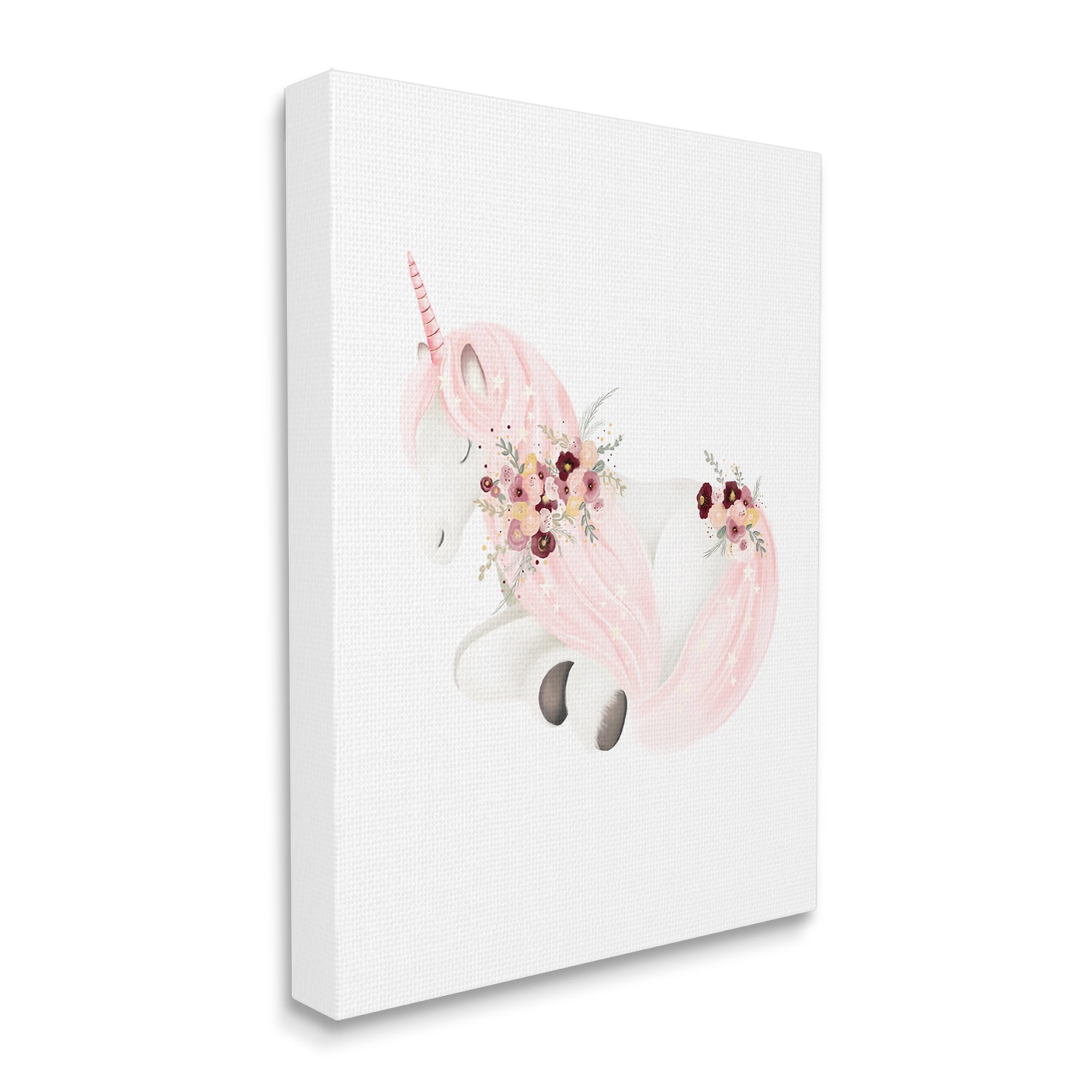 Stupell Industries Unicorn with Pink Flowers Fairy Tales & Fantasy Painting Gallery Wrapped Canvas Art Print Wall Art, 30 x 40