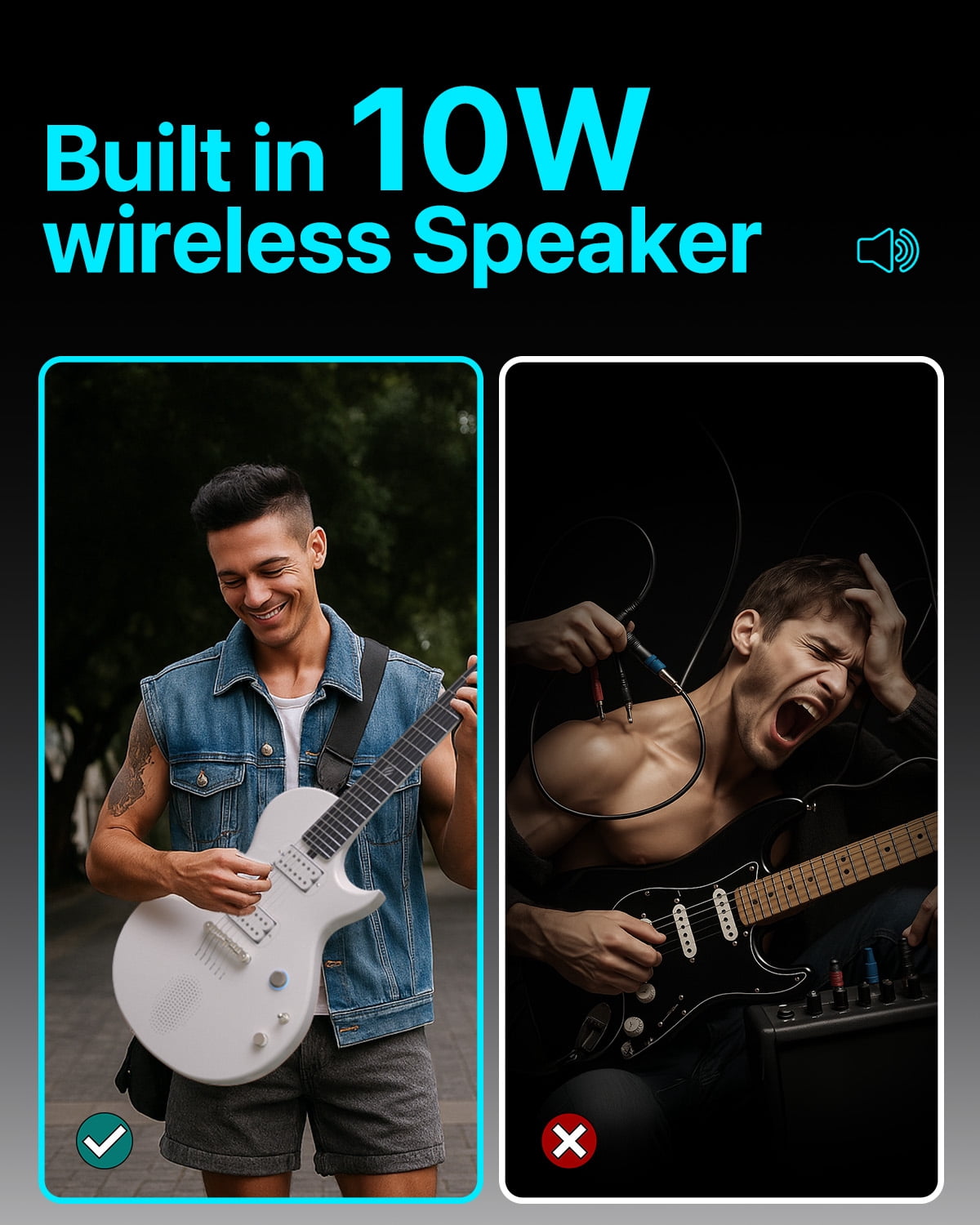 Enya Electric Guitar Nova Go Sonic Smart Electric Carbon Fiber Guitarra with 10W Wireless Speaker, Onboard Presets, Charging Cable, Adjusting Wrench, and Gig Bag
