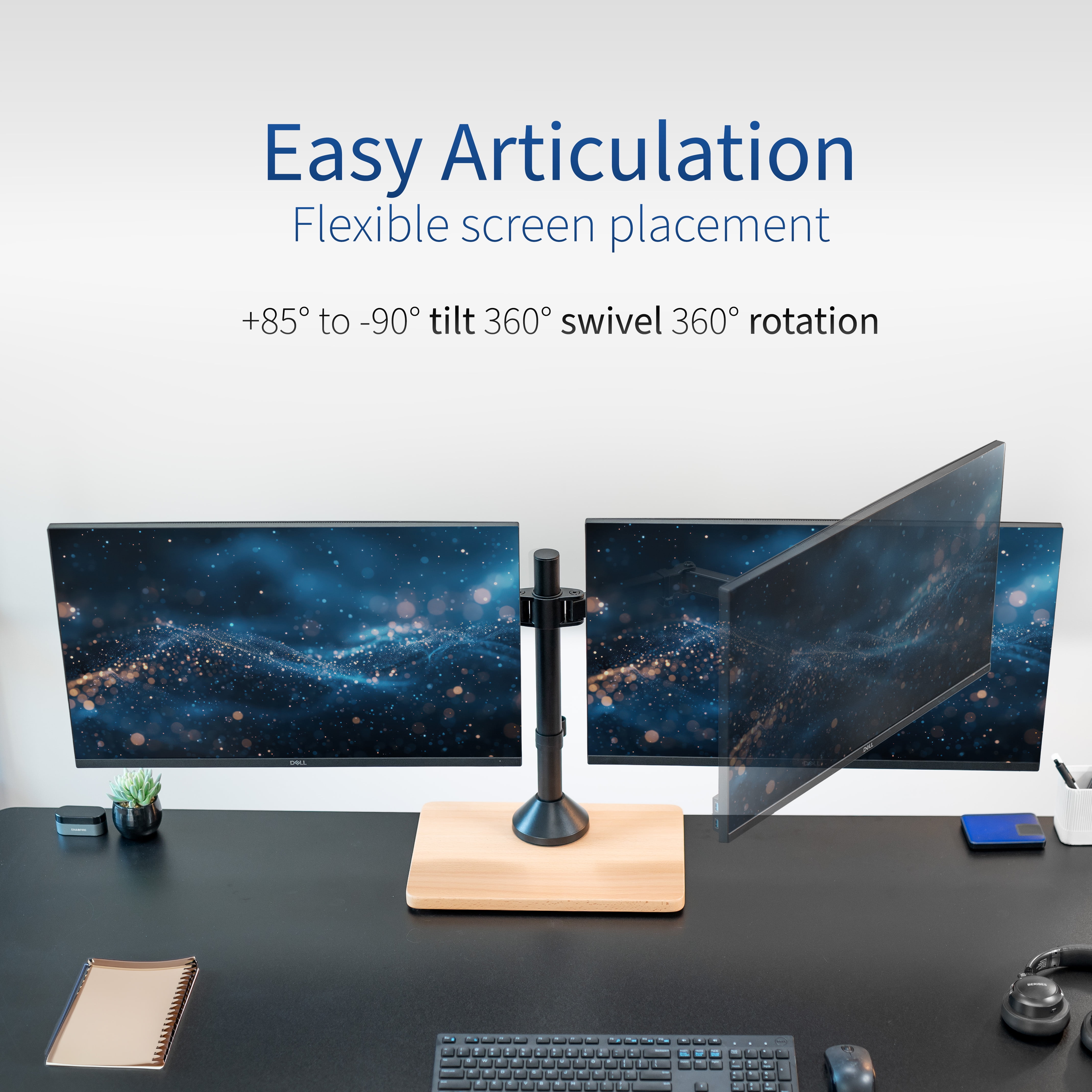 VIVO Dual Monitor Adjustable Mount w/ Wood Base, Fits Computer Screens up to 32"