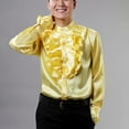 thumbnail image 4 of YLSDY Men's Ruffled Dress Shirt Long Sleeve Stand Collar Button Down Formal Wedding Party Shirts Yellow L, 4 of 6
