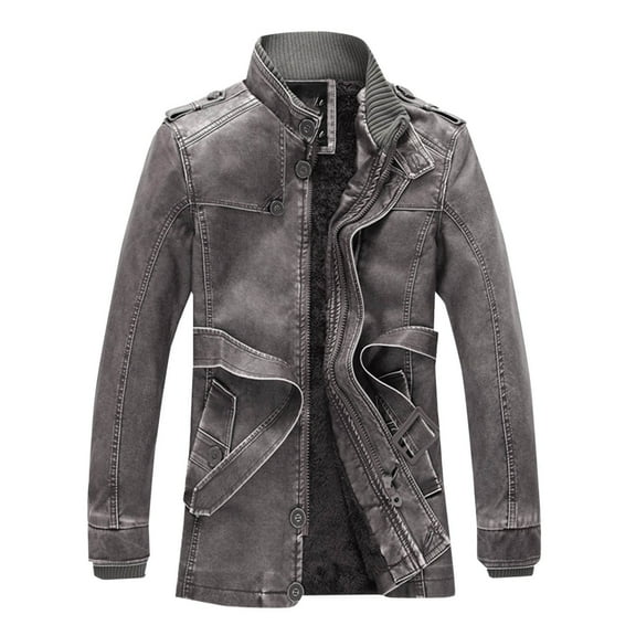 Wyobmus Mens Vintage Leather Jacket Solid Color Full Zip Windproof Motorcycle Jacket Long Sleeve Hoodless Outwear Coat Coffee