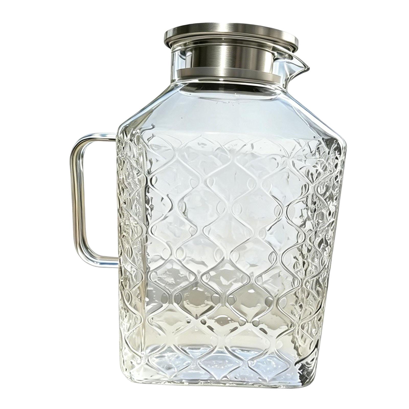 Fiocias Glass Pitcher Kettle Container Housewarming Gifts Clear Body Accessory Water Juice Jug for Lemonade Beverage Juice Silver Handle