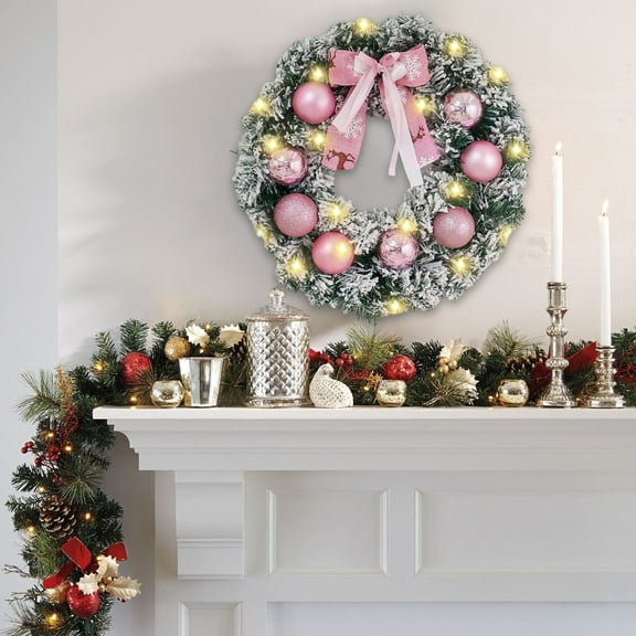 LmnLft Christmas Flower Wreath, Holiday Hotel Window Display Decoration, Pink Velvet Front Door Festive Wreath Ornament