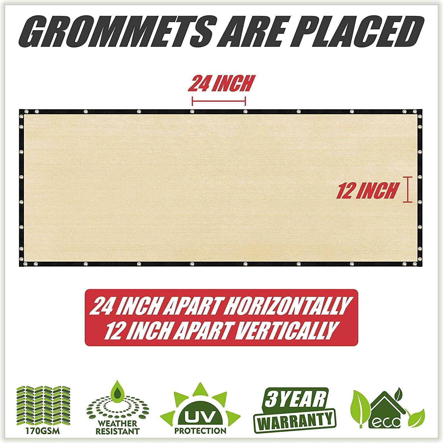 ColourTree 5' x 10' Beige Fence Privacy Screen Windscreen Cover Shade Fabric Cloth, 90% Visibility Blockage, with Grommets, Heavy Duty Commercial Grade, Zip Ties Included - (We Make Custom Size)