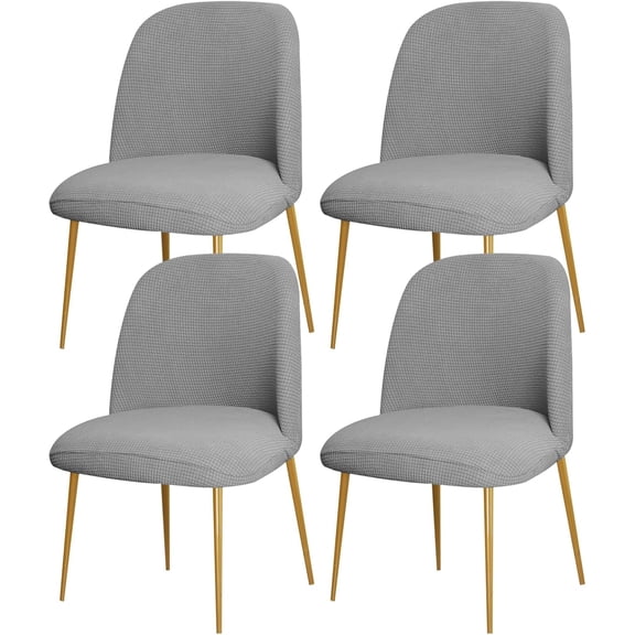 Dining Chair Cover Stretch Velvet Upholstered Side Dining Chair Cover Slipcover Curved Back Mid Century Modern Accent Dining Chair Covers for Kitchen Living Room,Light Gray a,4PCS