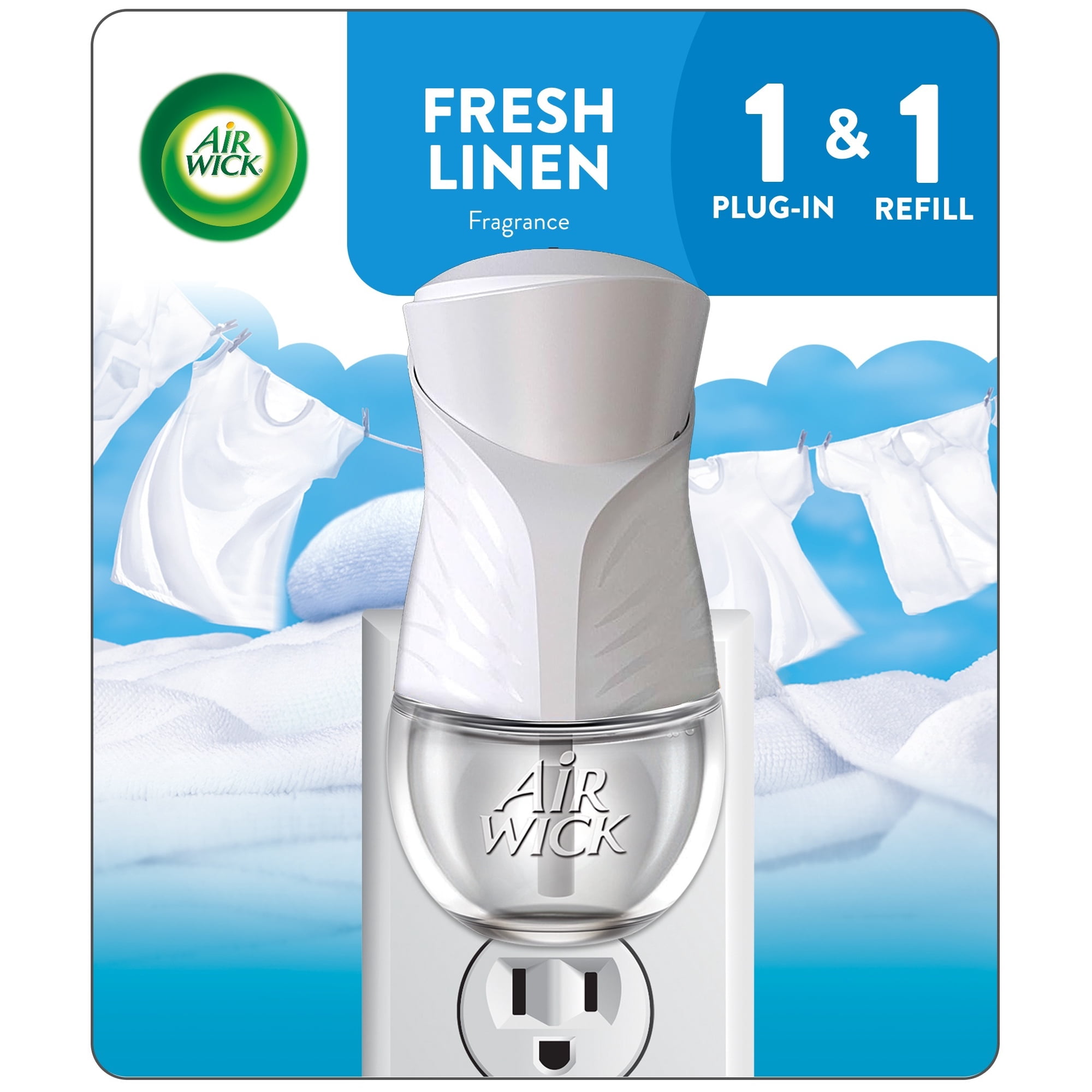 Air Wick Plug-in Scented Oil Warmer Air Freshener Starter Kit, Fresh Linen, 2 Piece Set