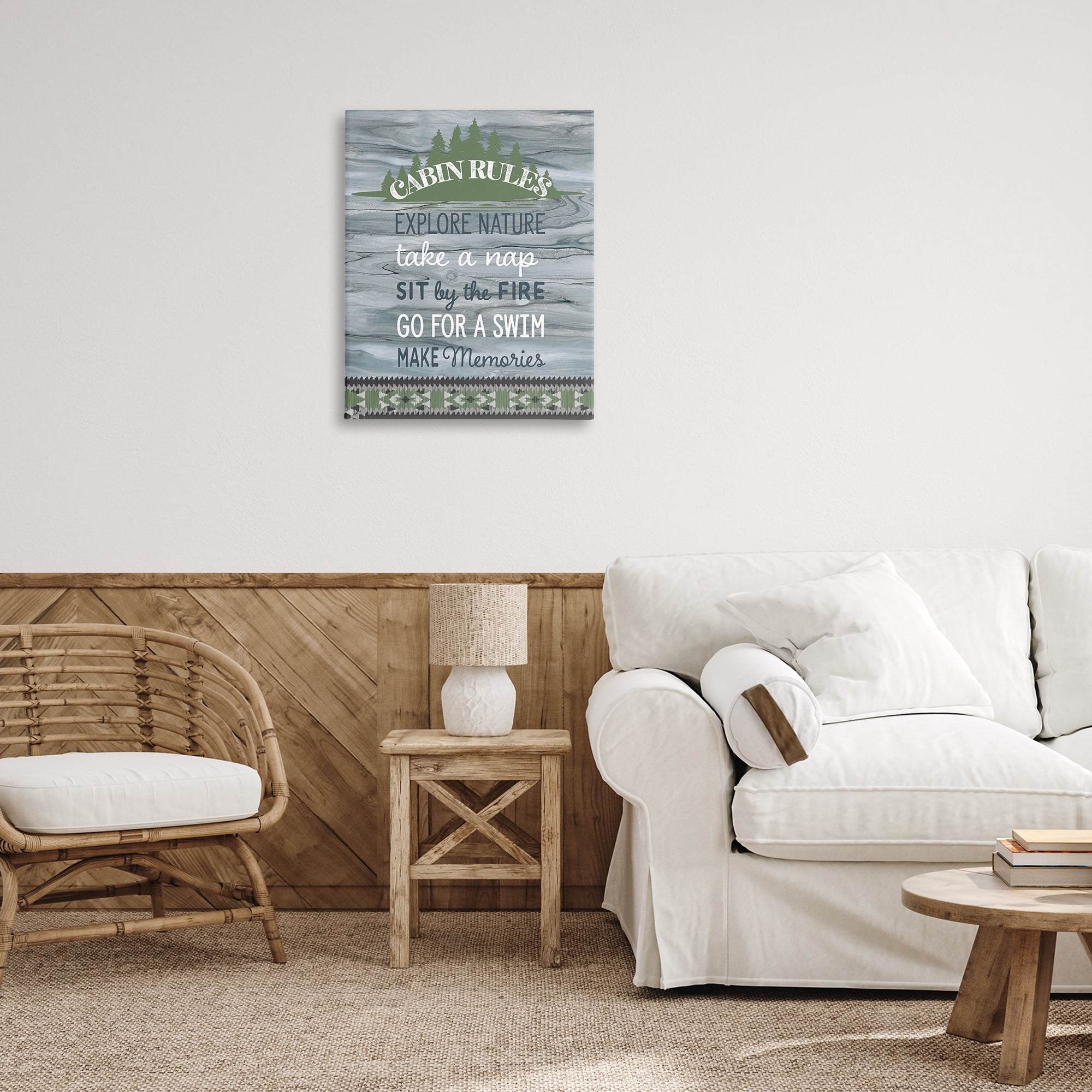 Stupell Industries Cabin Rules with Rustic Pattern Text & Numbers Painting Wrapped Canvas Art Print Wall Art, 24 x 30
