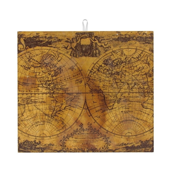 Naloa Vintage Map Dish Drying Mat for Kitchen Counter, Heat Resistant Drainer Mats, Absorbent Draining Mat,Dish Rack Pad,16"x18"