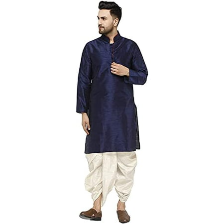 

Royal Kurta Mens Silk Loop Button Dhoti Kurta (38 Navy Blue 3)