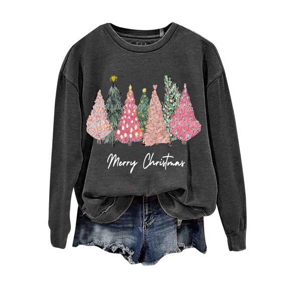 Women's Merry Christmas Sweatshirt Crewneck Long Sleeve Christmas Trees Graphic Sweatshirts Xmas Party Pullover Tops