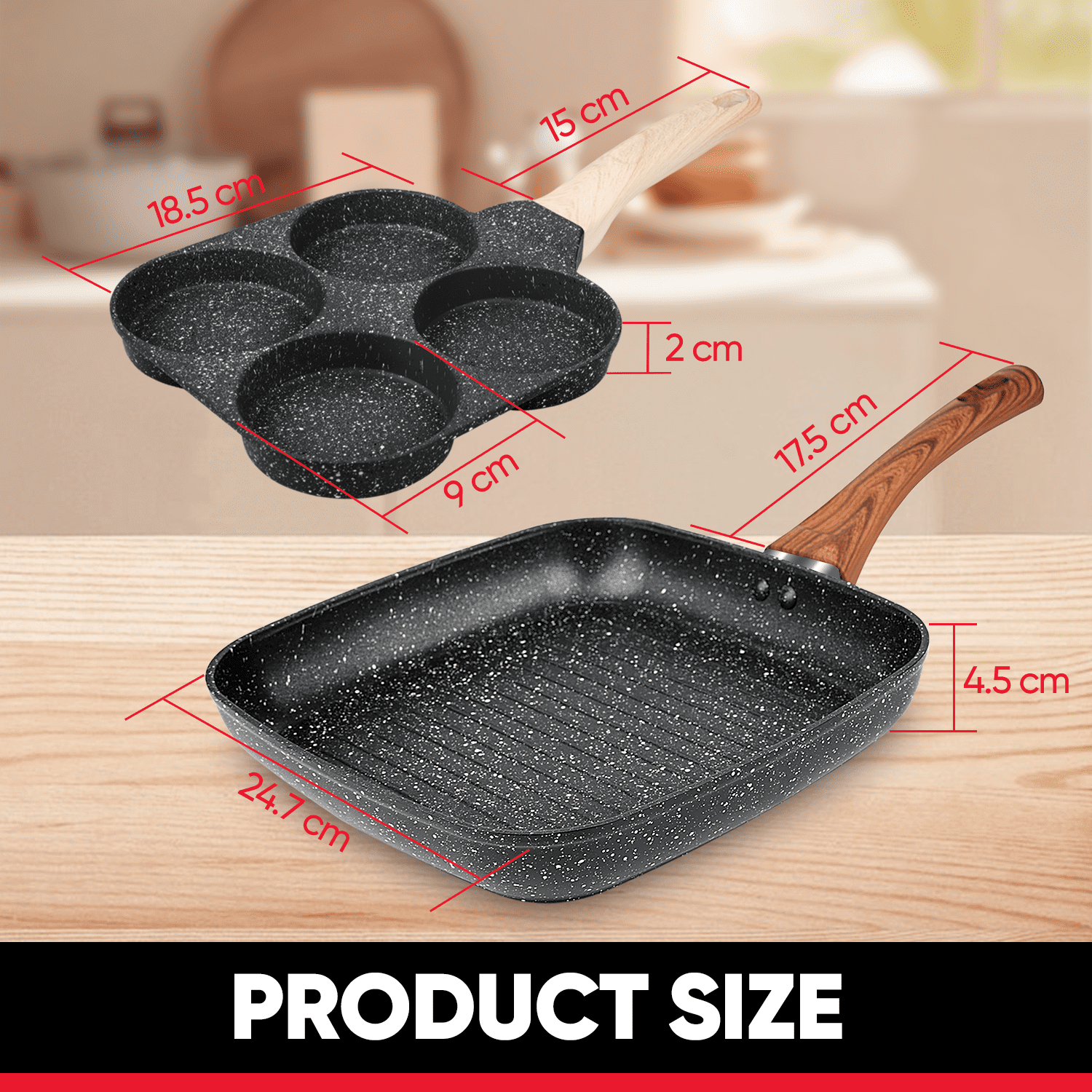 Soulfox 2-Piece Granite Nonstick Fry Pan Set 9.72"/7.28"Aluminum Cookware All Stove&Dishwasher Safe