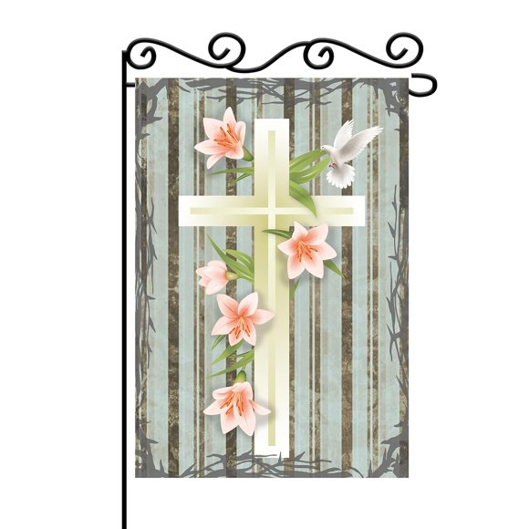 shiyou-Religious Cross Garden Flag - God Bless Garden Decor - Easter Cross Vertical Yard Porch Flag - Christian Faith Farmhouse Indoor Outdoor Decoration -Double Sided 12 x 18 Inch