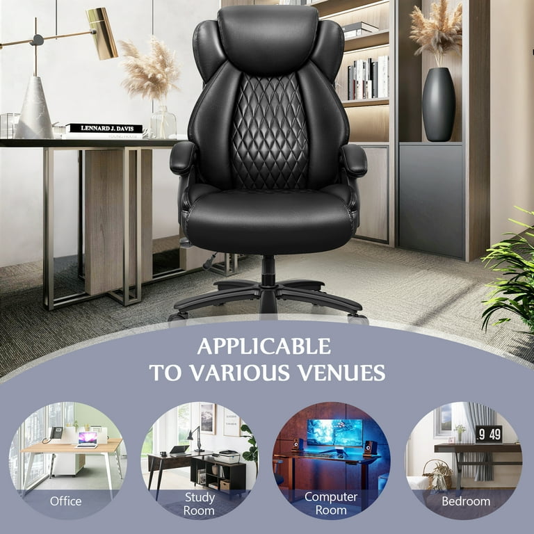 Big & Tall Office Chair – 600lb Capacity Executive Chair With Footrest, Reclining & Lumbar Support (Black)