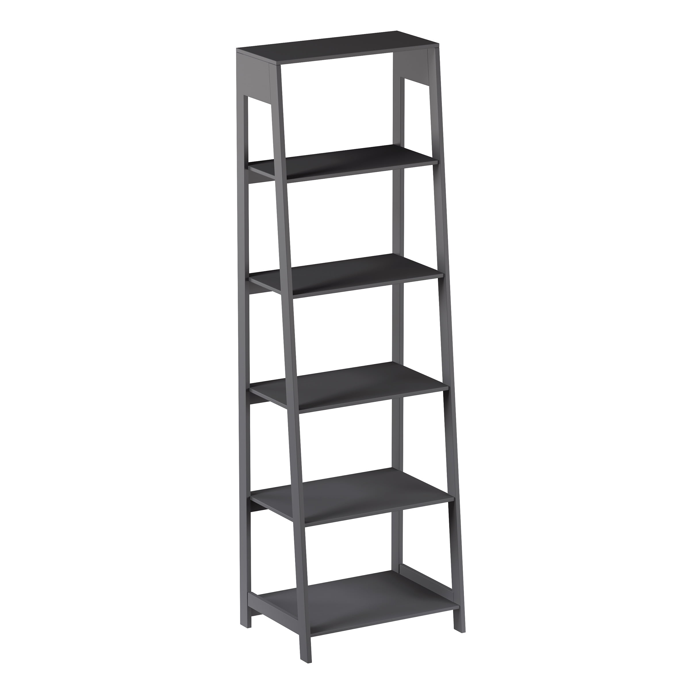 Lavish Home 5-Tier Ladder Bookshelf, Leaning Decorative Shelves for Display - Wood Shelf for Living Room, Bathroom, and Kitchen Storage, Gray
