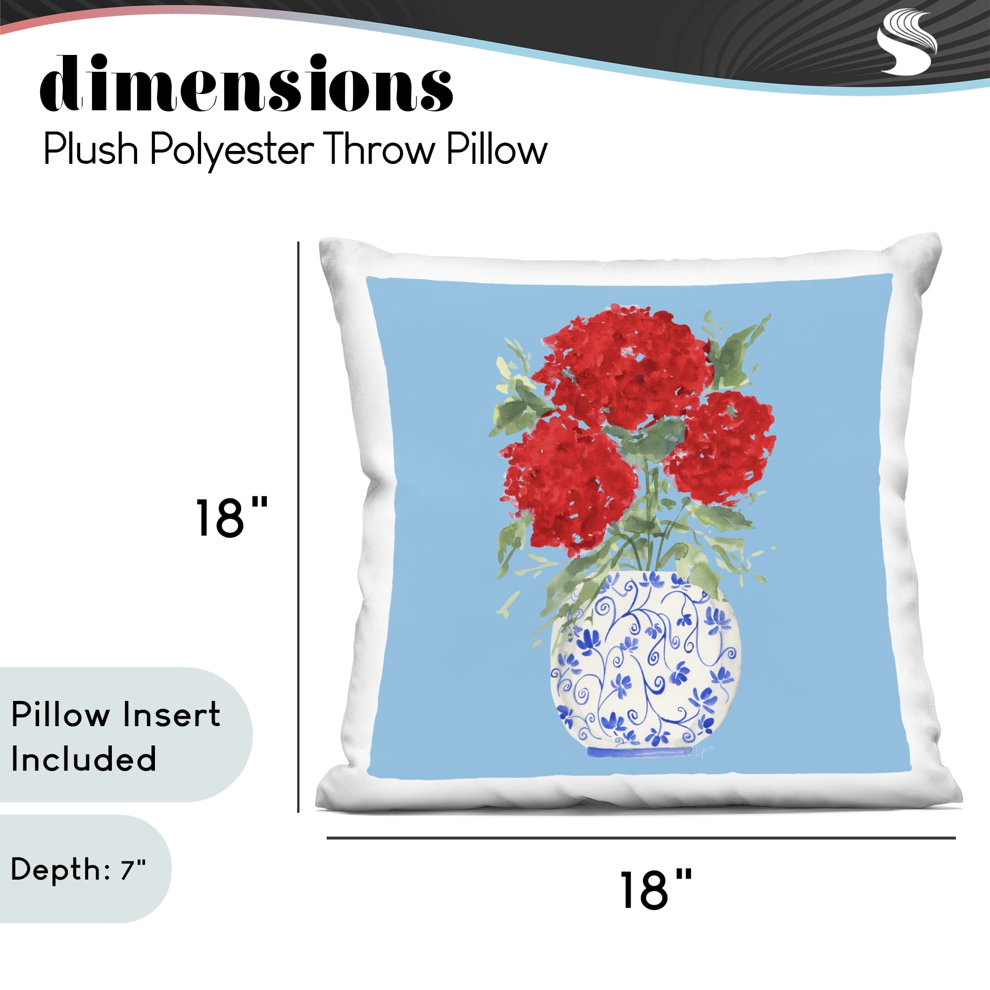 Stupell Industries Red on Blue Hydrangeas Decorative Printed Throw Pillow, design by Lucille Price