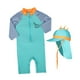 thumbnail image 4 of Traje de baño para niños, ropa de playa de manga larga, traje de baño divertido, protección solar bonita con sombrero, traje de baño de verano con cre Azul, 4 of 8
