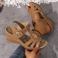 thumbnail image 4 of Platform Wedge Sandals for Women Lightweight Buckle Ankle Strap Casual Beach Sandal Open Toe Strappy Dress Shoes Brown Size 9, 4 of 7