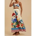 thumbnail image 3 of Womens Printed Skirt Outfits Floral Halter Crop Top A Line Maxi Skirt Casual Going Out Sets White XL, 3 of 8