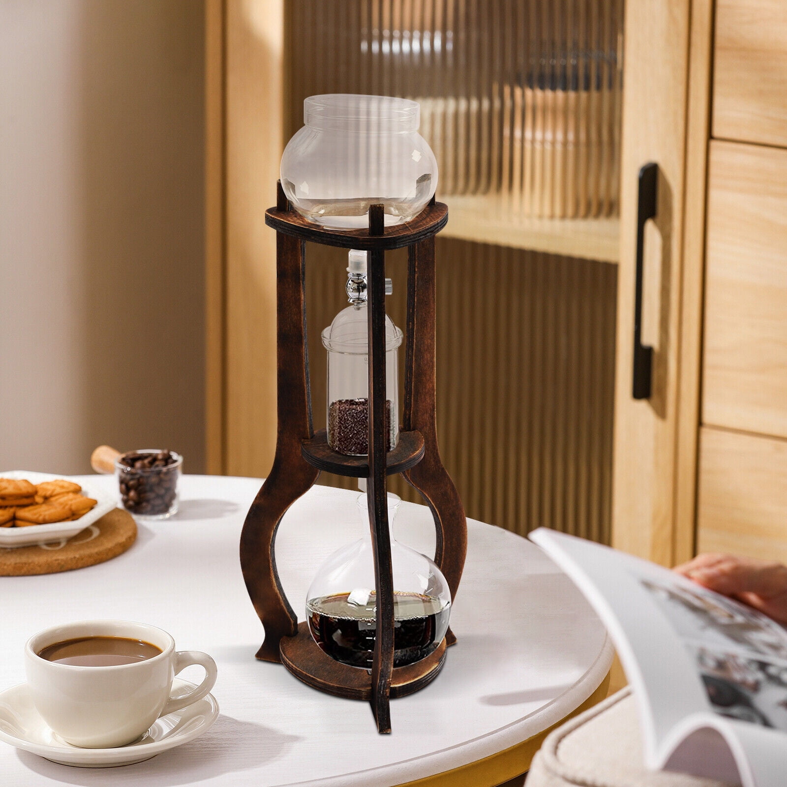 Retro Coffee Maker Ice Coffee Machine Iced Coffee Cold Brew Drip Tower (Brown)
