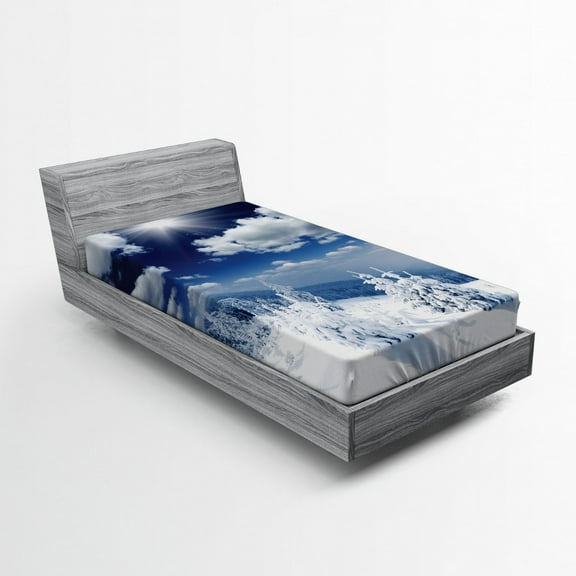 Ambesonne White Fitted Sheet, Snow Covered Trees, Twin XL Size, Blue White