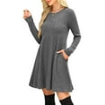 thumbnail image 6 of Fall Knit Sweater Dress For Women Crew Neck Knee Length Tunic Dress With Pockets Long Sleeve Ribbed Knit Midi Dress A-Line Dress, 6 of 9