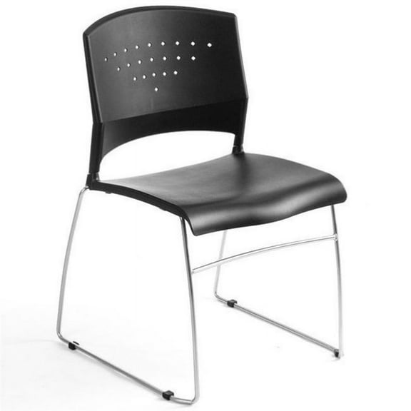 Pemberly Row Plastic Stacking Chair in Black/Chrome (Set of 4)
