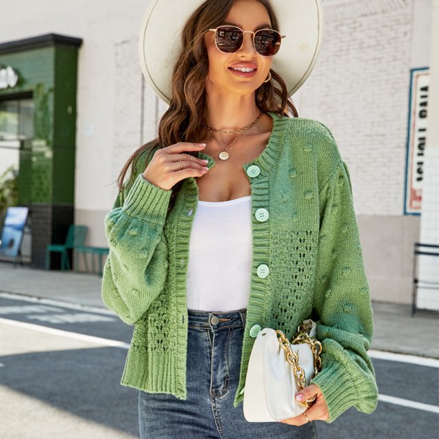 Ropa europea y americana suéter de cuello redondo, chaqueta para mujer, suéter de mohair, cárdigan de punto rosa, 2023