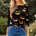 thumbnail image 6 of WTOBBY Women's Round Neck 3/4 Sleeve Halloween Print Casual T-Shirt Top Loose Fit Blouse for Fall Seasonal Wear and Everyday Fashion Outfits,Yellow 5XL, 6 of 6