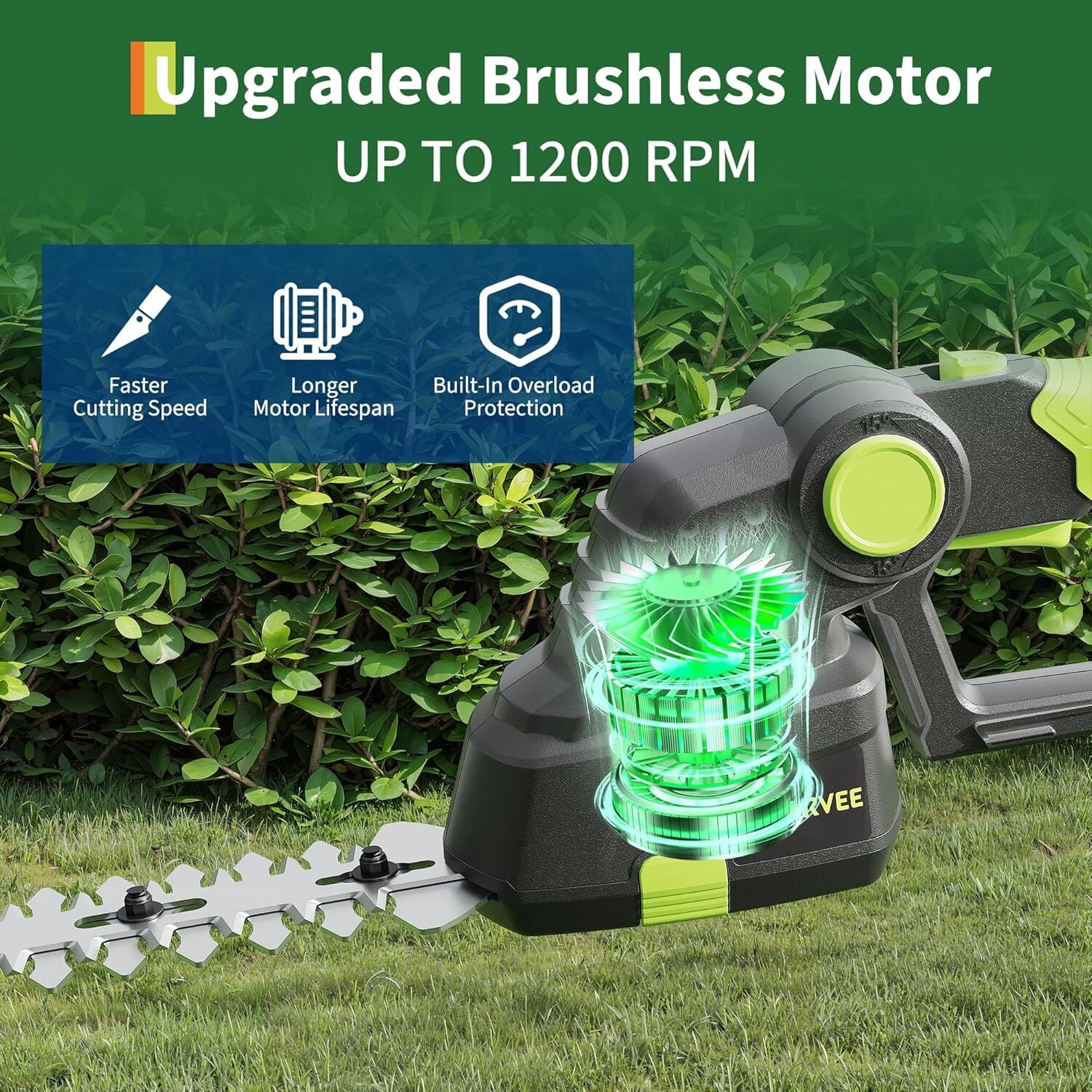 Garvee 2-in-1 Cordless Hedge Trimmer, 20V Lightweight Grass Shears & Hedge Trimmer with 2.0Ah Battery and Charger, Green/Black