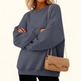 thumbnail image 5 of Xyxonk Womens Crew Neck Oversized Sweatshirts Lightweight Drop Shoulder Pullover Tunics Fall Winter Long Sleeve Sweatshirt with Pocket Solid Color Outfit,Dark Gray XL, 5 of 6