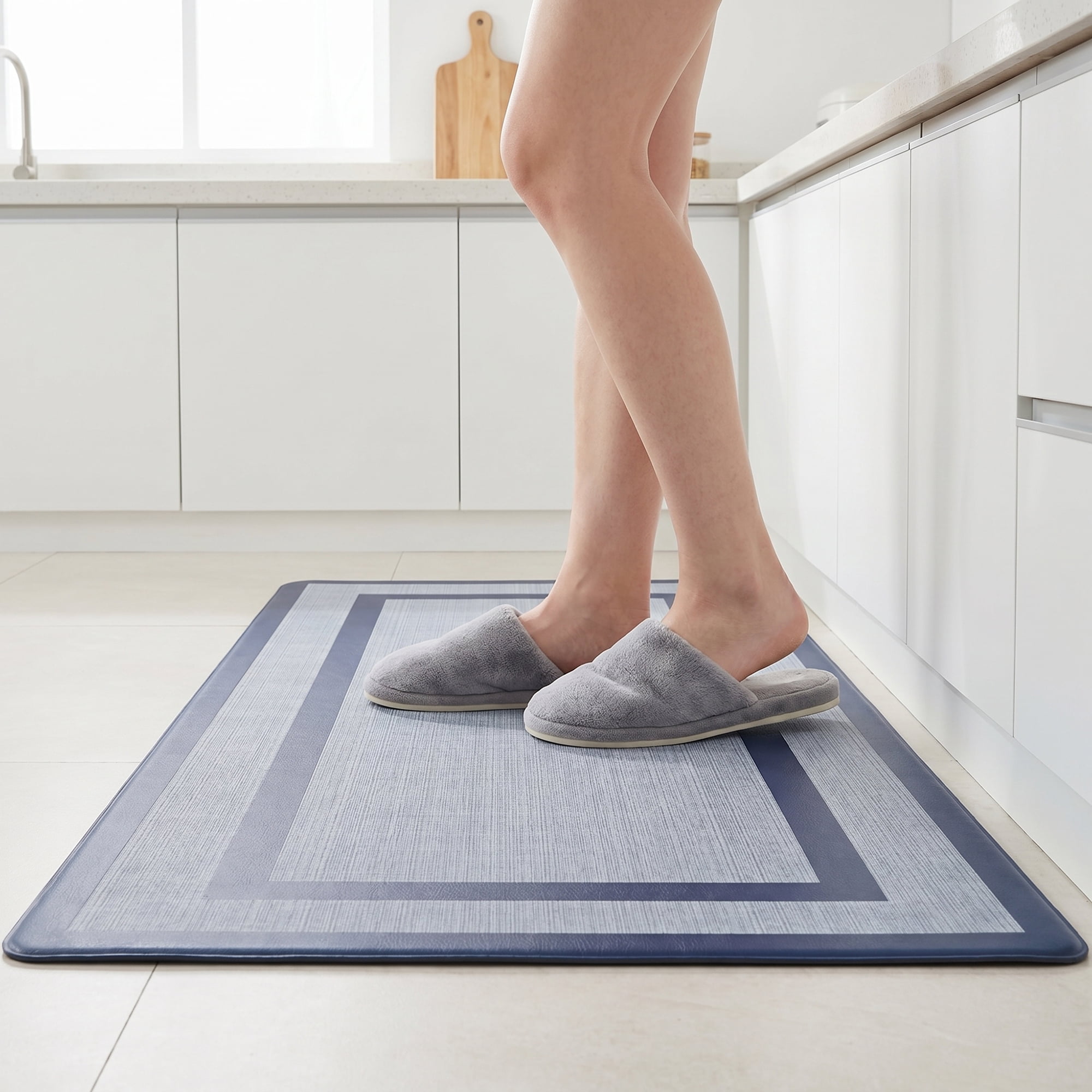 Unique Bargains Geometric Anti Waterproof Oil Resistant Non Slip Floor Rug Blue 47" x 18"