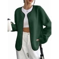 thumbnail image 2 of Womens Fleece Jacket Fall Winter Warm Long Sleeve Casual Loose Fit Comfy Fashion Outwear Cardigan Coat Dark Green S, 2 of 8
