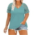 thumbnail image 2 of Sakmal Summer Tops for Women Short Sleeve V-Neck Solid Lace T-Shirts T Shirts for Women, 2 of 7