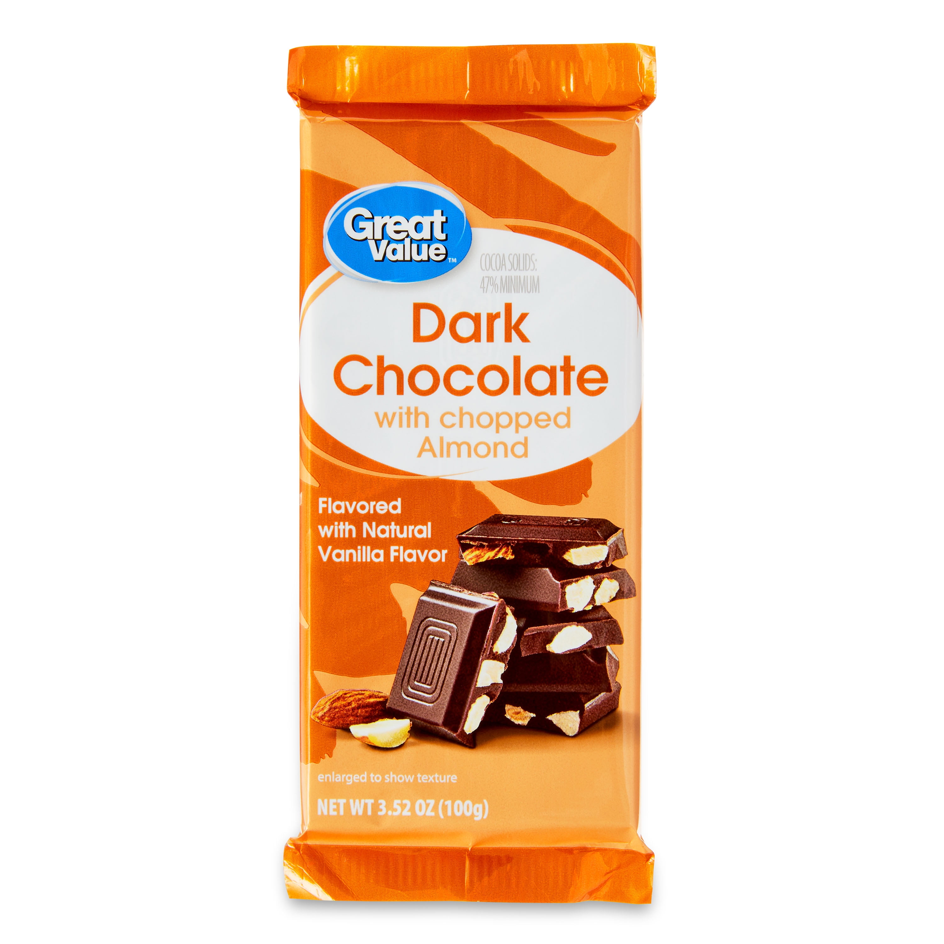 Great Value Dark Chocolate with Chopped Almond Bar, 3.52 oz