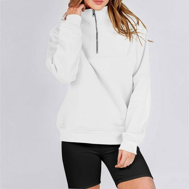 ICHUANYI Clearance Women's Half Zipper Short Fleece Quarter Zipper Pullover Winter 2023 Set Sweater Sweater Coat(White, M) ICHUANYI WER2023081511642