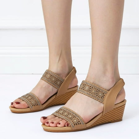 

〖Yilirongyumm〗 Brown 41 Sandals Women Wedges Sandals For Women Ladies Sandals Peep Toe Bohemia Sandals Wedges Beach Shoes