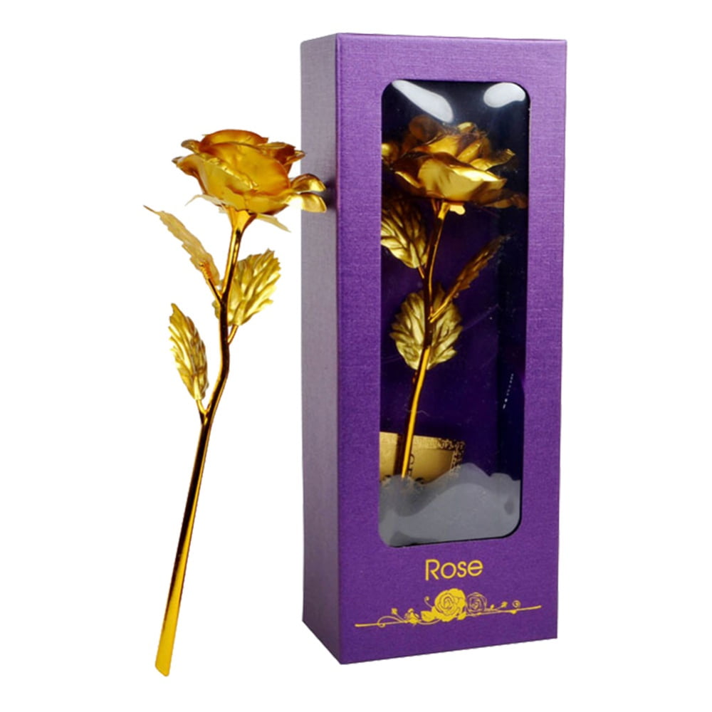 24K Golden Rose Long Stem Real Rose Dipped in Gold with Gift Box Red New 