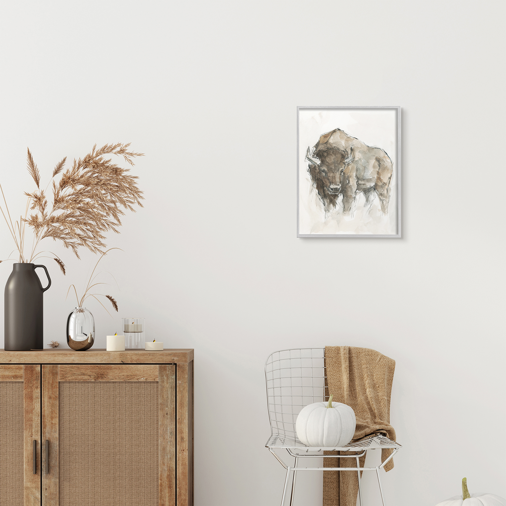 Stupell Industries Western American Buffalo Brown Country Animal Paintings Gray Framed Art Print Wall Art, 16x20, by Ethan Harper