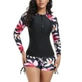 thumbnail image 5 of Women Two Piece Rash Guard Long Sleeve Swimwear UV UPF 50+ Bathing Suit Tropical Print Swim Shirt with Boyshort Bottom, 5 of 9